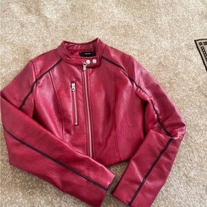 Forever 21 Red Leather Jacket with Black Accents